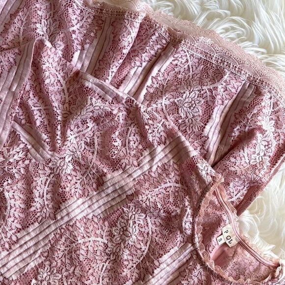 POL Pink Lace Shift 3/4 Sleeve Dress - Picture 11 of 12